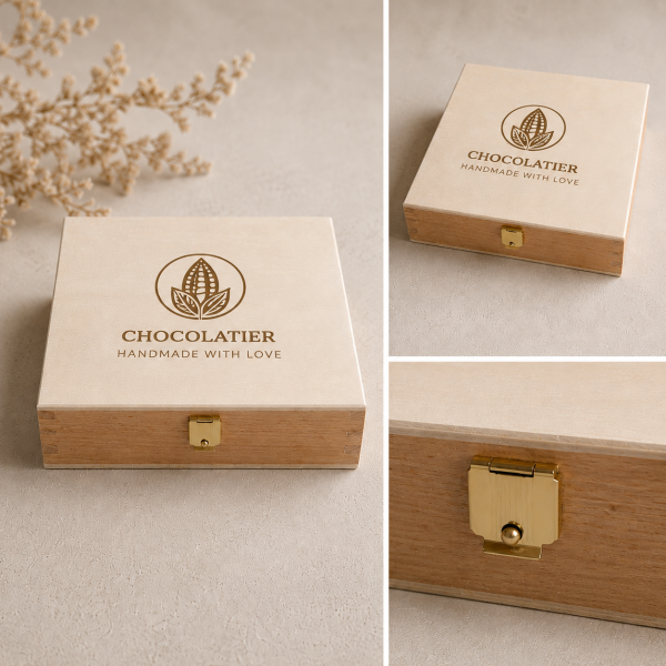 Holzkassette für 9 Pralinen – individuell bedruckbar mit Ihrem Wunschmotiv